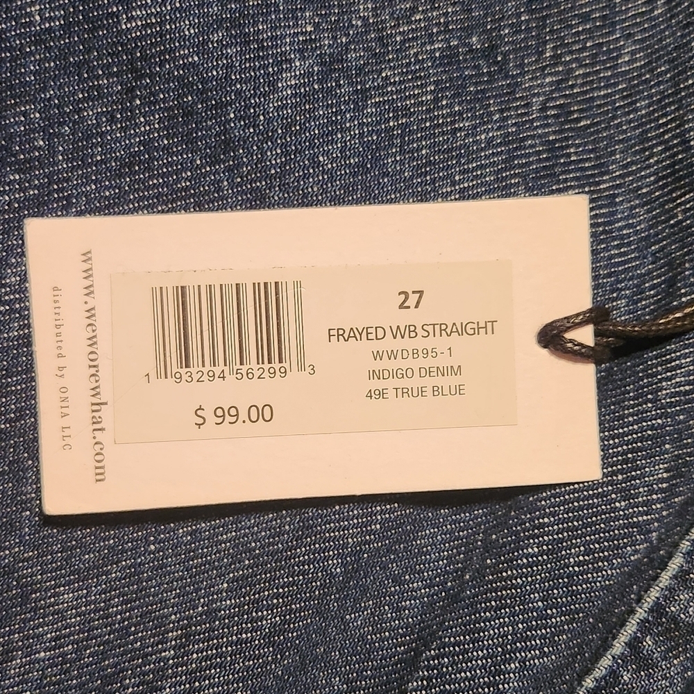 WeWoreWhat Indigo Denim True Blue Frayed Straight Wide Leg Raw Hem Jeans Size 27 - Picture 9 of 9